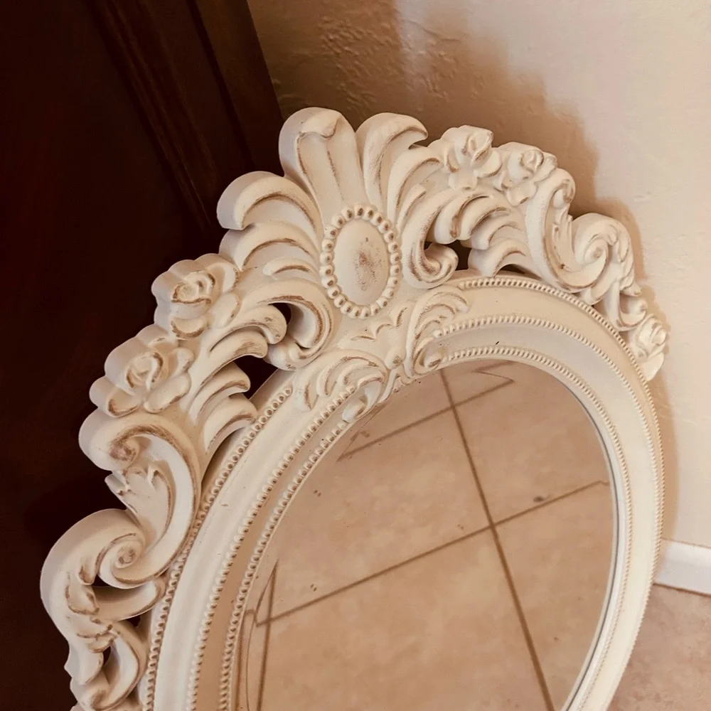 Cream Ornate Circular Wall Mirror